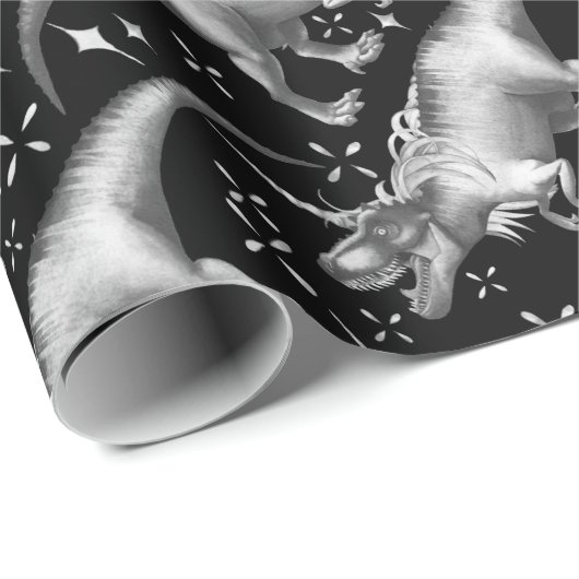 Dinocorn Silver Pattern | Fantasy Black en White Cadeaupapier (Rol Hoek)