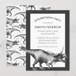 Dinocorn Silver   Unicorn Dinosaur Birthday Party Kaart
