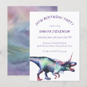Dinocorn-Waterverf   Unicorn Dinosaur Birthday Kaart