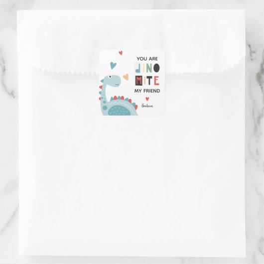 Dinomiet Valentijn Vierkante Sticker (Tas)