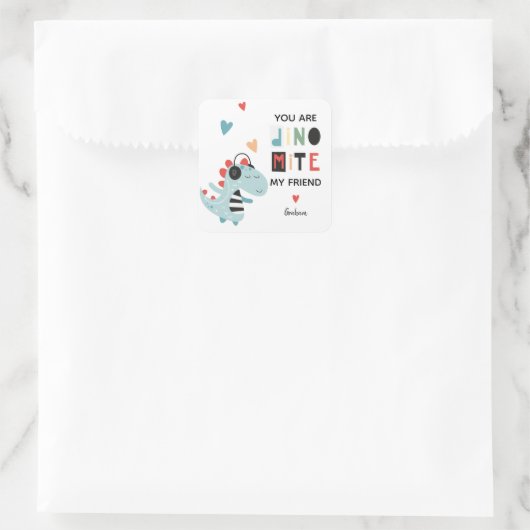 Dinomiet Valentijn Vierkante Sticker (Tas)