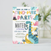 Dinomite 3e Verjaardag Feest Uitnodiging (Staand voorkant)