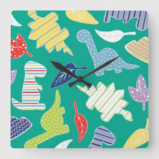 Dinomite! Cute Colorful Dinosaur Pattern Green Vierkante Klok