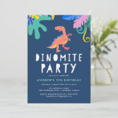 Dinomite Dinosaur Verjaardagsfeestje Kaart (Staand voorkant)