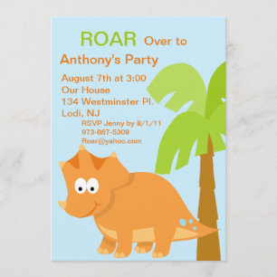 DINOmite Oranje Dinosaur Kids Birthday Uitnodiging