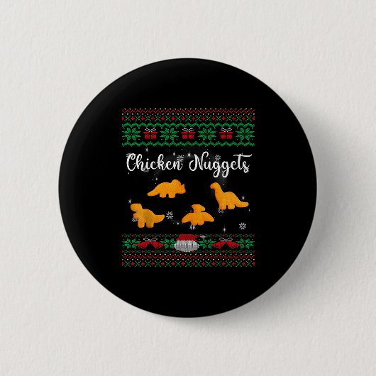 Dinos Chicken Nuggets Ugly Christmas Sweater Funny Ronde Button 5,7 Cm (Voorkant)