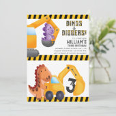 Dino's en Diggers verjaardagsfeestje uitnodiging (Staand voorkant)
