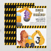 Dino's en Diggers verjaardagsfeestje uitnodiging (Voorkant / Achterkant)