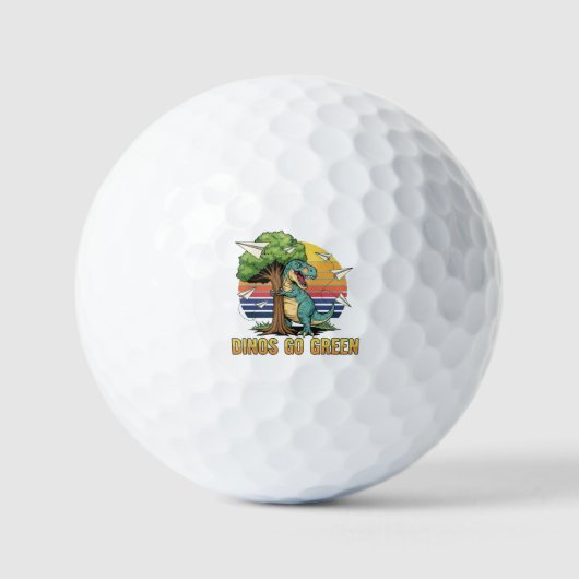 Dinos Go Green – Retro Eco Dinosaur Design Golfballen (Voorkant)
