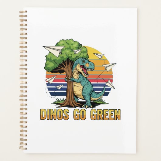 Dinos Go Green – Retro Eco Dinosaur Design Planner (Voorkant)