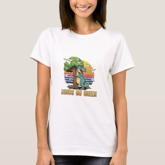 Dinos Go Green T-Shirt, Retro 80s Eco Design T-shirt (Voorkant)
