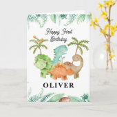 Dino's Happy 1e Verjaardag Wenskaart Kaart (Gele Bloem)