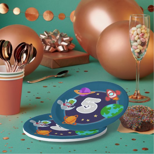 Dino's in de ruimte Borden Papieren Bordje (Multi)