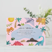 Dinos Kids Birthday Party Invitation Kaart (Staand voorkant)