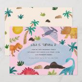 Dinos Kids Birthday Party Invitation Kaart (Voorkant / Achterkant)