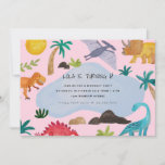 Dinos Kids Birthday Party Invitation Kaart<br><div class="desc">In kleur geïllustreerde geverfde dinosaurussen en botanische details ontworpen door Shelby Allison.</div>