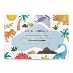Dinos Kids Birthday Party Kaart<br><div class="desc">In kleur geïllustreerde geverfde dinosaurussen en botanische details ontworpen door Shelby Allison.</div>
