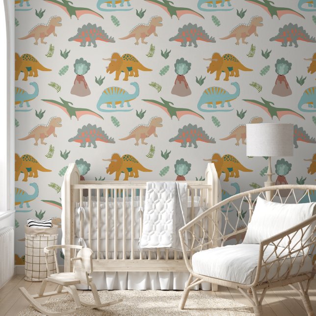 Dino's Kids Hand Getekend Boho Dinosaurus Patroon Behang (Kinderen)