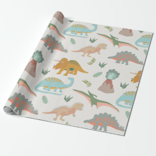 Dino's Kids Hand Getekend Boho Dinosaurus Patroon Cadeaupapier