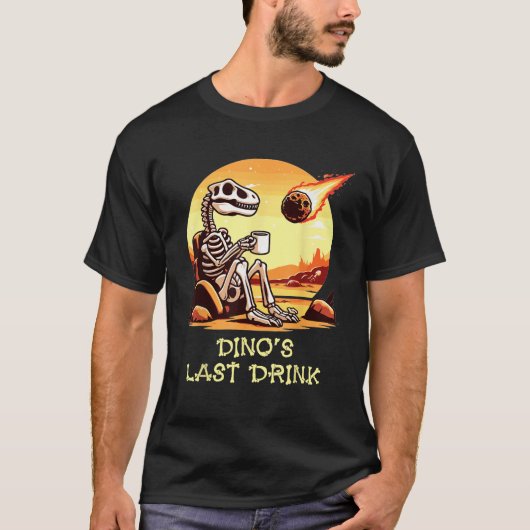 Dino's laatste Drink Dinosaurus Skeleton Coffee Lo T-shirt (Voorkant)