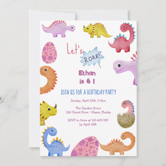 Dinos, laten we een uitnodiging voor de verjaardag (Voorkant)