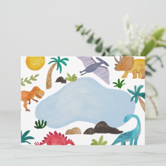 Dino's met lege verf - zondagsfeest kaart (Staand voorkant)