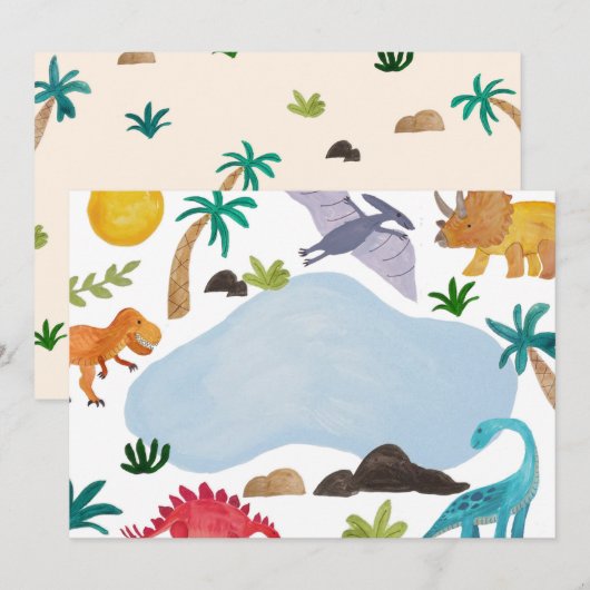 Dino's met lege verf - zondagsfeest kaart (Voorkant / Achterkant)