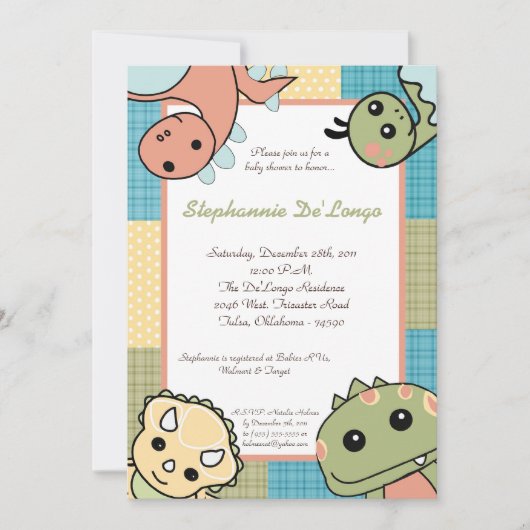 Dinos Play Dinosaurs T Rex Baby shower Invitation Kaart (Voorkant)