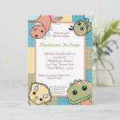 Dinos Play Dinosaurs T Rex Baby shower Invitation Kaart (Staand voorkant)