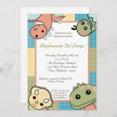 Dinos Play Dinosaurs T Rex Baby shower Invitation Kaart (Voorkant / Achterkant)