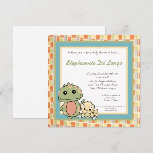 Dinos Play Dinosaurs T Rex Baby shower Uitnodiging (Voorkant / Achterkant)
