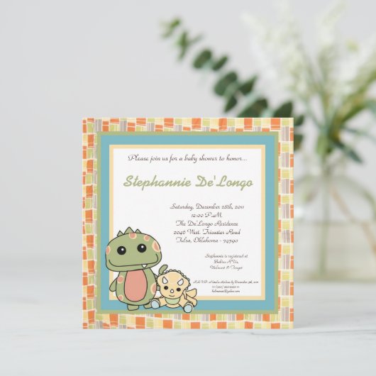 Dinos Play Dinosaurs T Rex Baby shower Uitnodiging (Staand voorkant)