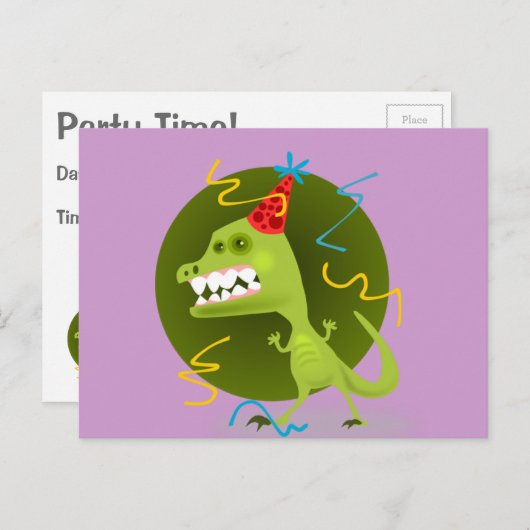 Dino's Rock - Dinosaur Birthday Party Uitnodiging Briefkaart (Voorkant / Achterkant)