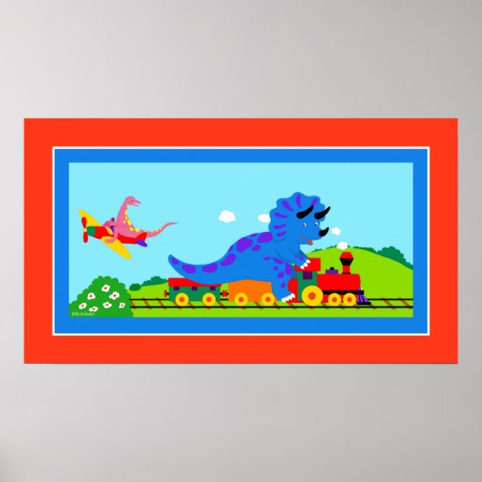 Dino's, treinen en vliegtuigen poster (Voorkant)