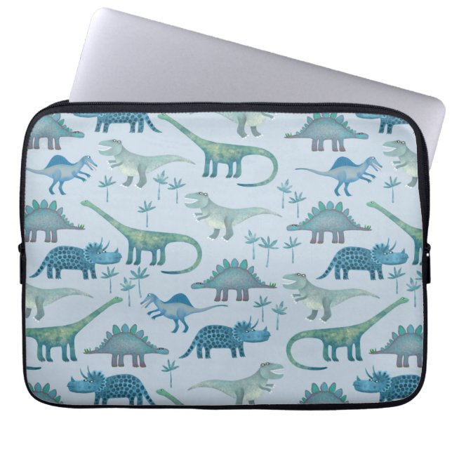 Dinosau Blue Pattern Laptop Sleeve (Voorkant)