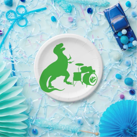 Dinosauer speeltrommels - Kies achtergrondkleur Papieren Bordje (Feest)
