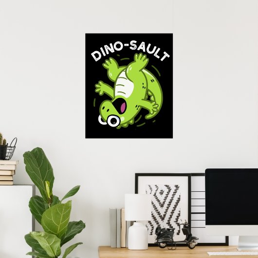Dinosault Grappige Dinosaurus Pun Donker BG Poster (Thuiskantoor)