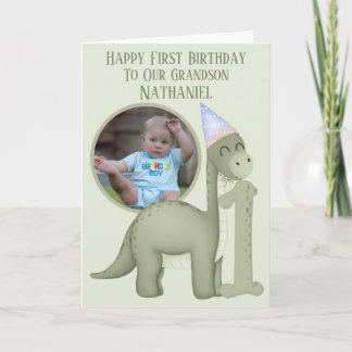 Dinosaur 1 Photo Aperture First Birthday Card Kaart