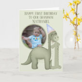 Dinosaur 1 Photo Aperture First Birthday Card Kaart (Gele Bloem)
