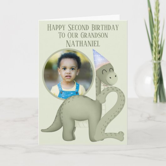 Dinosaur 1 Photo Aperture Second Birthday Card Kaart (Voorkant)