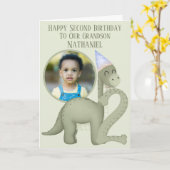 Dinosaur 1 Photo Aperture Second Birthday Card Kaart (Gele Bloem)