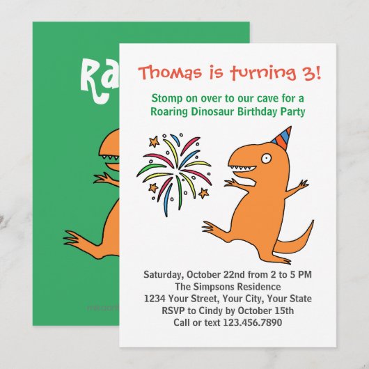 Dinosaur 1e 2e 3e Boy Birthday Party Invitation Kaart (Voorkant / Achterkant)