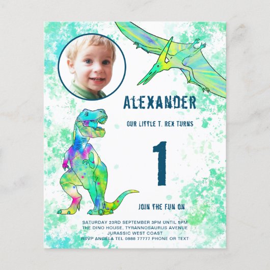 Dinosaur 1e Birthday Party Budget Flyer (Voorkant)