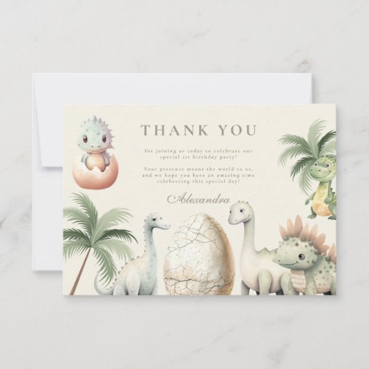 Dinosaur 1e verjaardag bedankkaart (Voorkant)