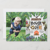 Dinosaur 1e verjaardag foto uitnodiging jurassic (Voorkant)