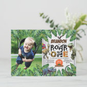 Dinosaur 1e verjaardag foto uitnodiging jurassic (Staand voorkant)