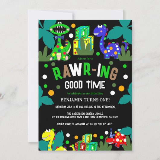 Dinosaur 1e verjaardag kaart (Voorkant)