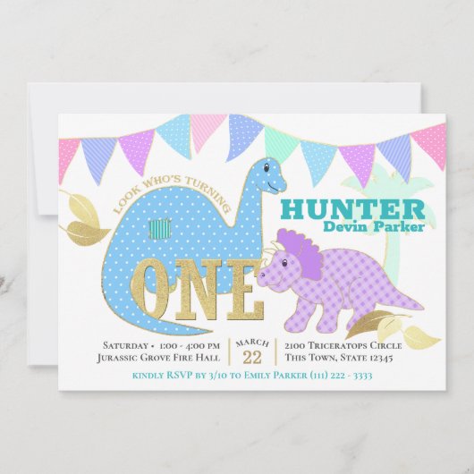 Dinosaur 1e verjaardag kaart (Voorkant)