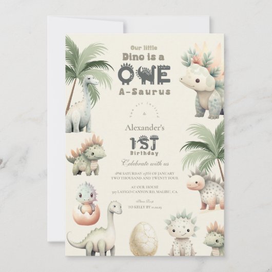 Dinosaur 1e verjaardag kaart (Voorkant)