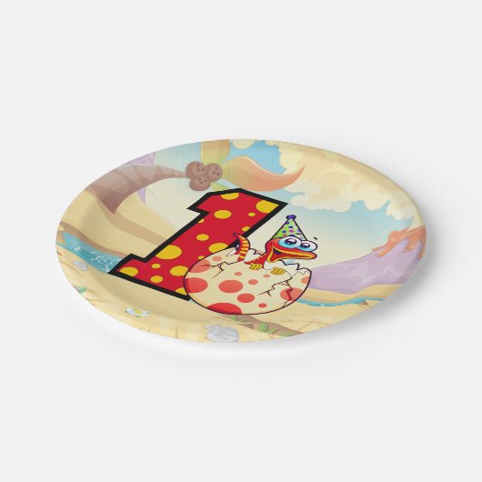 Dinosaur 1e verjaardag papieren bordje (Gekanteld)